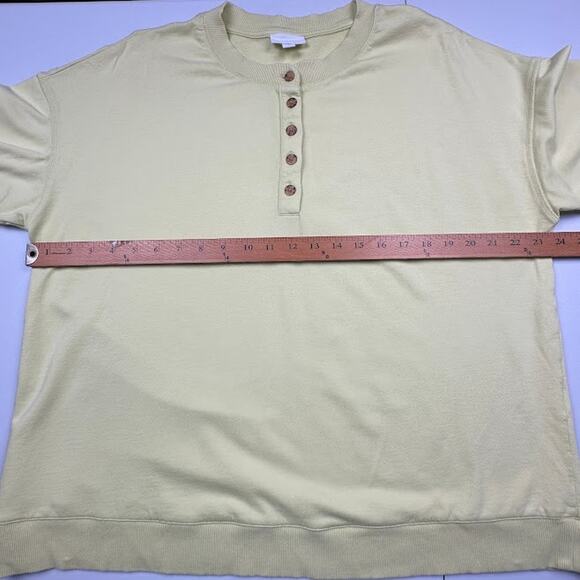 J Jill Fit Top Womens Large Yellow Green Long Sleeve Oversized Comfort Henley - Picture 8 of 11